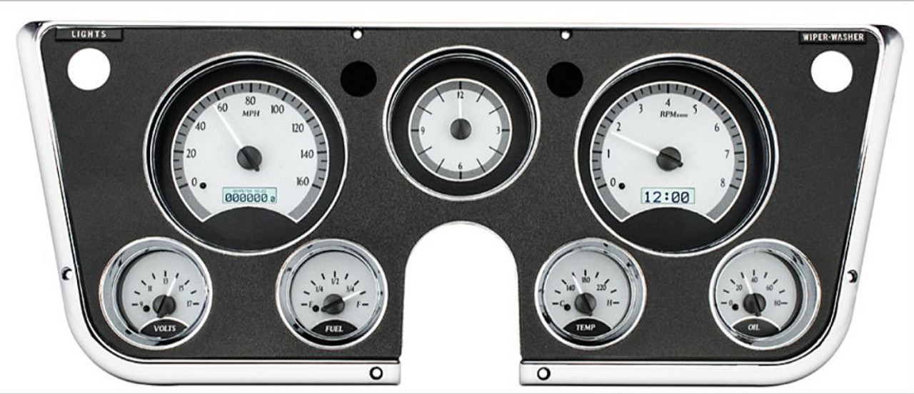 1967-72 Chevy Truck Silver Alloy, White Light with Analog Clock Dokota Digital VHX Instrument, ea.