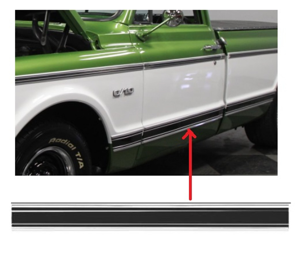 1969-72 Chevy/GMC Truck Door Lower Molding . Black Insert (includes clips) LH, ea.