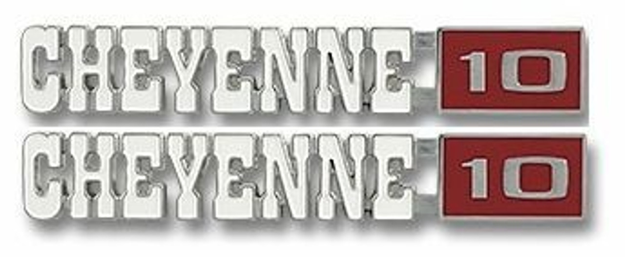 1971-72 Chevy Truck Fender Side Emblem "CHEYENNE/10" with fasteners, pr.