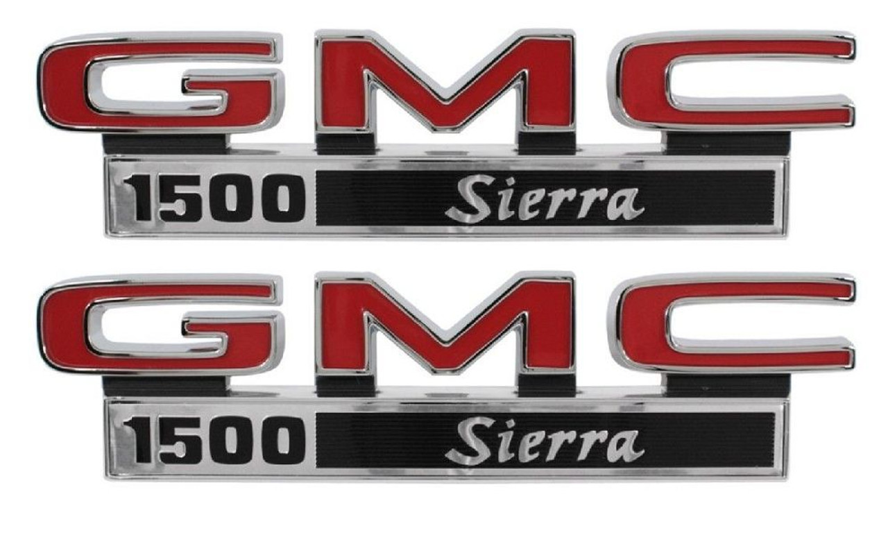 1971-72 GMC Truck Fender Side Emblem "GMC 1500 Sierra" with fasteners, pr.