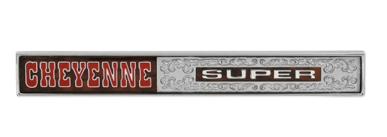 1972 Chevy/GMC Truck Glove Box Door Emblem "CHEYENNE SUPER", ea. (w/fasteners)