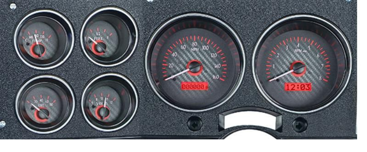 Dakota Digital Dash System, Carbon Fiber with Red Lights, Fits 1973-87 Pickup.