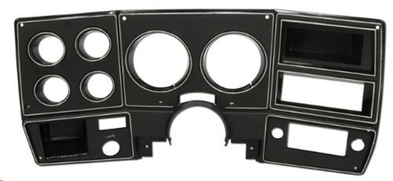 Dash Bezel without AC, Black with Silver Trim and Letters, Fits 1978-80 Chevy PU. (will fit 75-77 if 78-80 lower column cover is used)cover