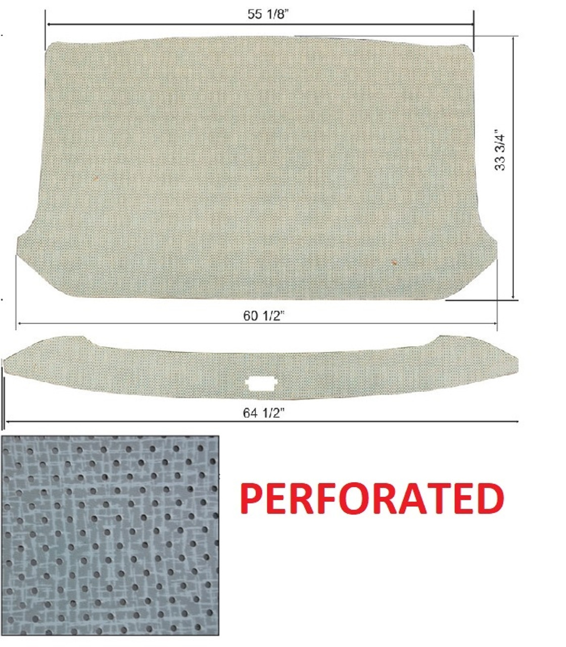 1961-64 Ford Truck Headliner, Grey, Perforated 2 pcs Kit.