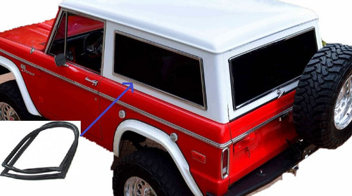 1966-77 Bronco Rear Quarter Window Seal w/ Groove for Chrome LH, ea.