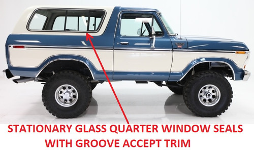 1978-79 Bronco Stationary Glass Quarter Window Seals, pr. (w/ groove for trim)
