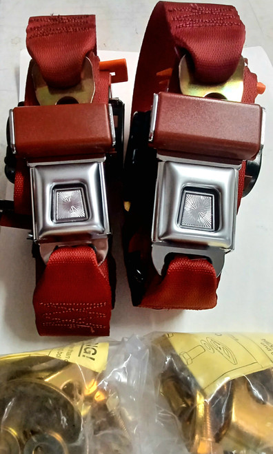 1973-87 Chevy, GMC Truck Red Wine 3 Point Bench Seat Belt Set (w/hardware)