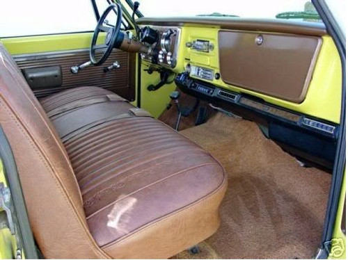 1969-70 Chevy Truck Dark Saddle Walrus Grain Vinyl w/ Scroll Pattern Bench Seat Cover Set