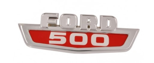 1963-66 Ford Truck Hood Side Emblem "FORD 500", Chrome w/ Red Insert, ea.