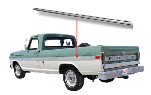 1970-72 Ford Truck Longbed Upper Bedside Molding, LH or RH (Styleside, Fleetside)