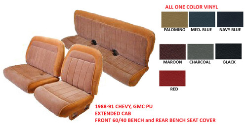 1988-91 Chevy Truck Extended Cab Silverado Style Front 60/40 and Rear Bench Vinyl Seat Cover Set