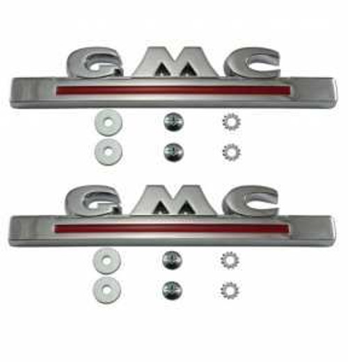 1947-54 GMC Truck Hood Side Emblems, pr. (chrome with red patined details)