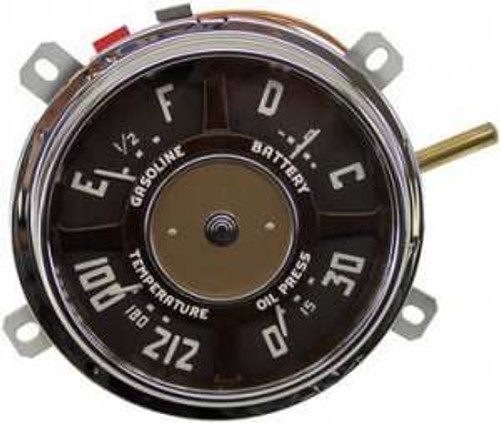 1950-53 Chevy Truck Gauge Cluster Assy, ea. (12 Volt, 6 Cyl. 0-30 Lbs Oil Gauge, 100-220 Temperature Gauge, white needle)(1952-53 GMC PU)