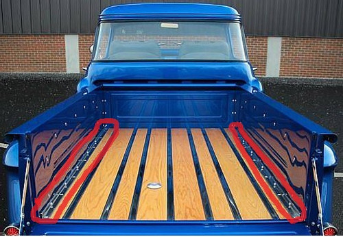 1955 2nd-57 Chevy/GMC Longbed Stepside Angled Strips, pr. (Polished Stainless)