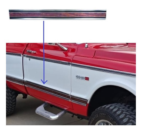 1969-72 Chevy/GMC Truck Door Lower Molding. Woodgrain Insert (includes clips) RH, ea.