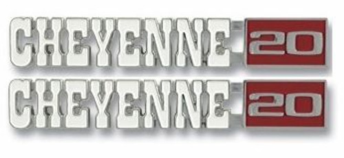 1971-72 Chevy Truck Fender Side Emblem "CHEYENNE/20" with fasteners, pr.