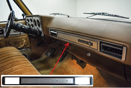 Center Dash Plate, Brushed Aluminum Center with Silver Accents. Fits 1973-80 Chevy Truck with AC.