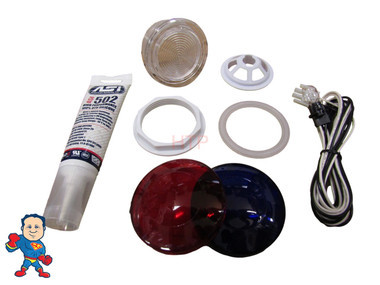 Spa Hot Tub Light Lens Silicone Kit 3 1/4" Face Replacement 2 1/2" Hole Bulb Wire