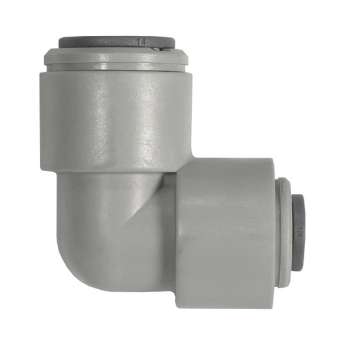 Reducer, 90-degree Elbow 3/8" to 1/4", Gray Acetal, John Guest