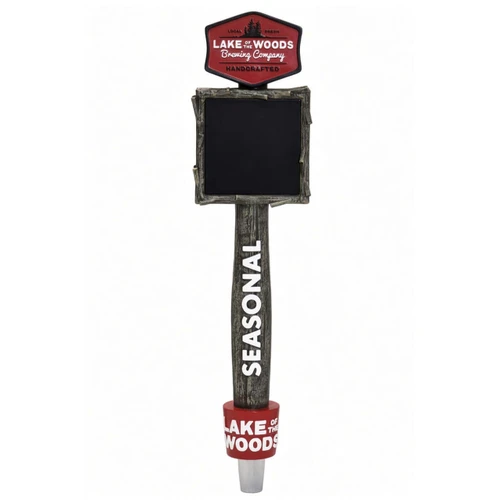 Resin Tap Handle Model R-497, Wooden Structure, Chalkboard, With Logo Lake of the Woods Brewing Company, Seasonal