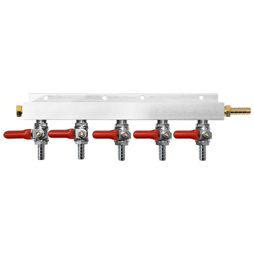 Air Distributor, Five-Way, 5/16" Barbs, Plug-Barb, Flat Body