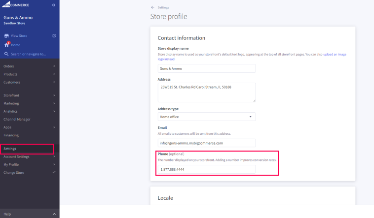 Phone Number Settings Screenshot