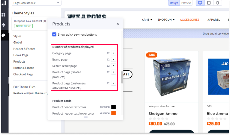 Product Display Settings