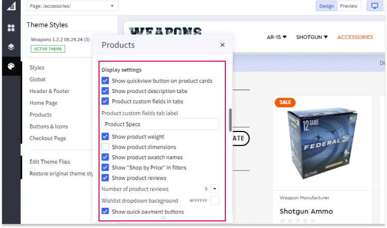 Product Display Settings