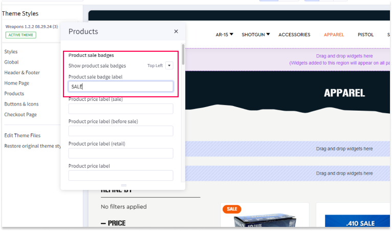 Product Sales Badge Settings Example