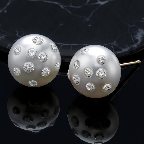 Fresh Water Pearl Studs With Diamonds