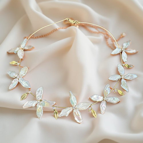 Ethereal Keshi Pearl & Diamond Floral Necklace