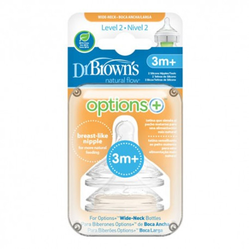 Dr brown's options+ tetina boca ancha nivel 2 +3 meses 2 UDS Dr brown's options+ tetina boca ancha nivel 2 +3 meses 2 UDS