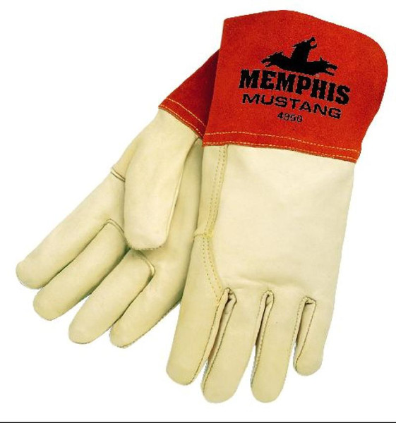 4950 Mustang, grain cow premium leather, mig/tig welder, 4.5" split cow gauntlet cuff, gunn, kevlar sewn, S-XL