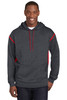 Sport-Tek® Tech Fleece Colorblock Hooded Sweatshirt. F246 Graphite Heather/ True Red