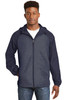 Sport-Tek® Heather Colorblock Raglan Hooded Wind Jacket. JST40 True Navy Heather/ True Navy