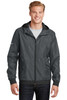 Sport-Tek® Embossed Hooded Wind Jacket. JST53 Graphite/ Black