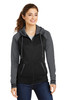 Sport-Tek® Ladies Sport-Wick® Varsity Fleece Full-Zip Hooded Jacket. LST236 Black/ Dark Smoke Grey