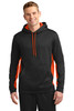 Sport-Tek® Sport-Wick® Fleece Colorblock Hooded Pullover. ST235 Black/ Deep Orange