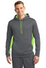 Sport-Tek® Sport-Wick® Fleece Colorblock Hooded Pullover. ST235 Dark Smoke Grey/ Lime Shock