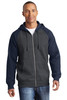 Sport-Tek® Raglan Colorblock Full-Zip Hooded Fleece Jacket.  ST269 Graphite Heather/ True Navy