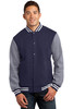 Sport-Tek® Fleece Letterman Jacket. ST270 True Navy/ Vintage Heather