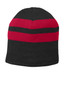 Port & Company® Fleece-Lined Striped Beanie Cap. C922 Black/ Athletic Red