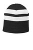 Port & Company® Fleece-Lined Striped Beanie Cap. C922 Black/ White