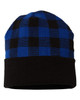 USA-Made Plaid Beanie - RKP12 Black/ True Royal