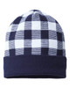 USA-Made Plaid Beanie - RKP12 Navy/ White