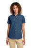 Port & Co™ Women's Short Sleeve Value Denim Shirt.  LSP11 Ink Blue