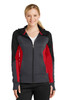 Sport-Tek® Ladies Tech Fleece Colorblock Full-Zip Hooded Jacket. LST245 Black/ Graphite Heather/ True Red