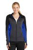Sport-Tek® Ladies Tech Fleece Colorblock Full-Zip Hooded Jacket. LST245 Black/ Graphite Heather/ True Royal