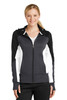 Sport-Tek® Ladies Tech Fleece Colorblock Full-Zip Hooded Jacket. LST245 Black/ Graphite Heather/ White