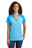 Sport-Tek ® Ladies PosiCharge ® RacerMesh ® Raglan Heather Block Polo. LST641 Pond Blue Heather/ Pond Blue